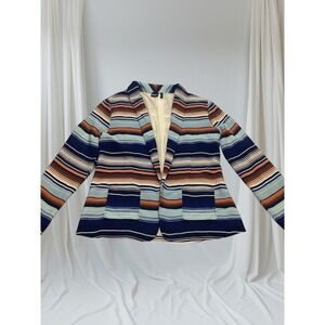 Cruel Denim Women's Blue Serape Blazer Jacket Striped Geometric Print Medium